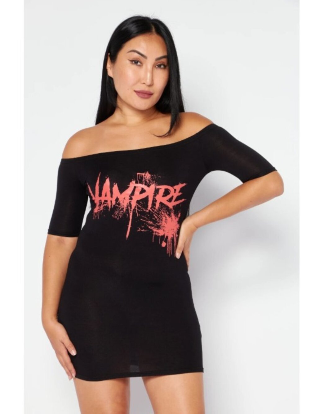 Black & Red Vampire Mini Dress Off Shoulder Horror Halloween Blood Splatter Sz10